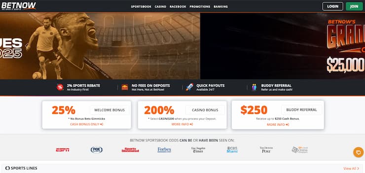 A screenshot of BetNow, a leader among politics betting sites.